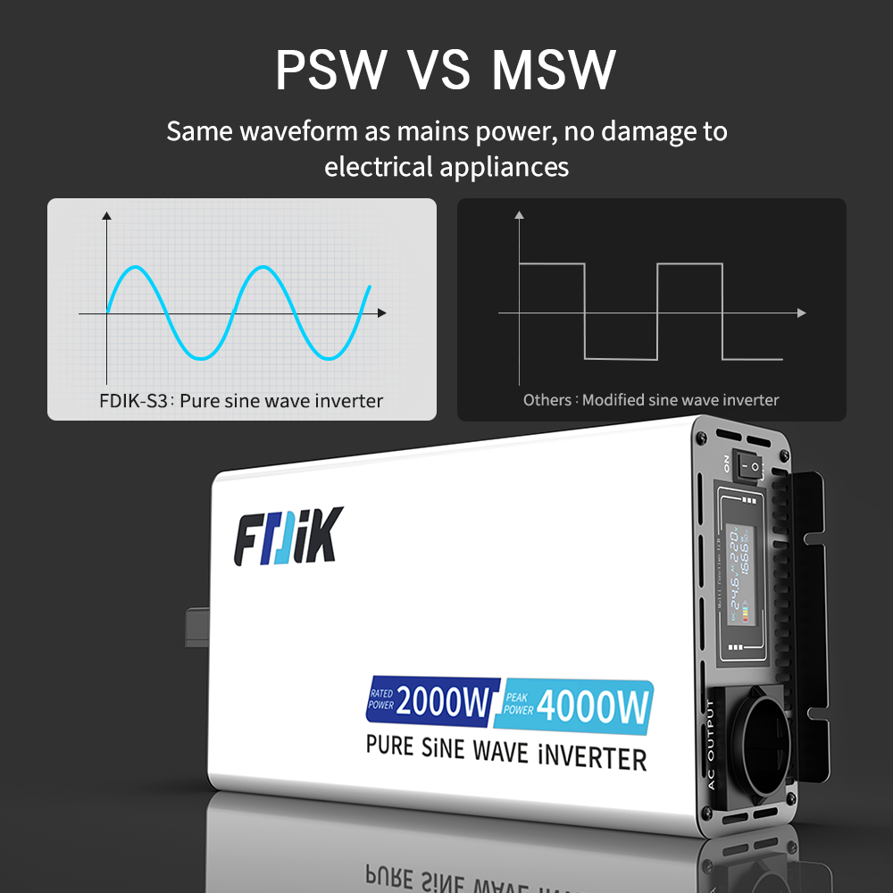FDIK 12V Inverter Or 24V Inverter Pure Sine Wave Inverter 4000W With Color Screen Display